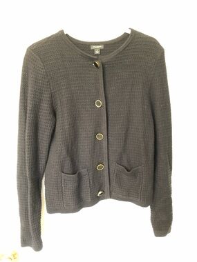 Ann Taylor Black Textured Knit Cardigan with Gold-Tone Buttons